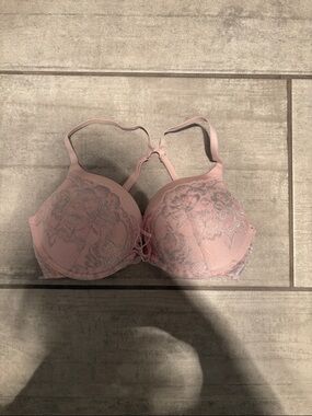 La SENZA Pink Lace Push-Up Bra with Silver Detail